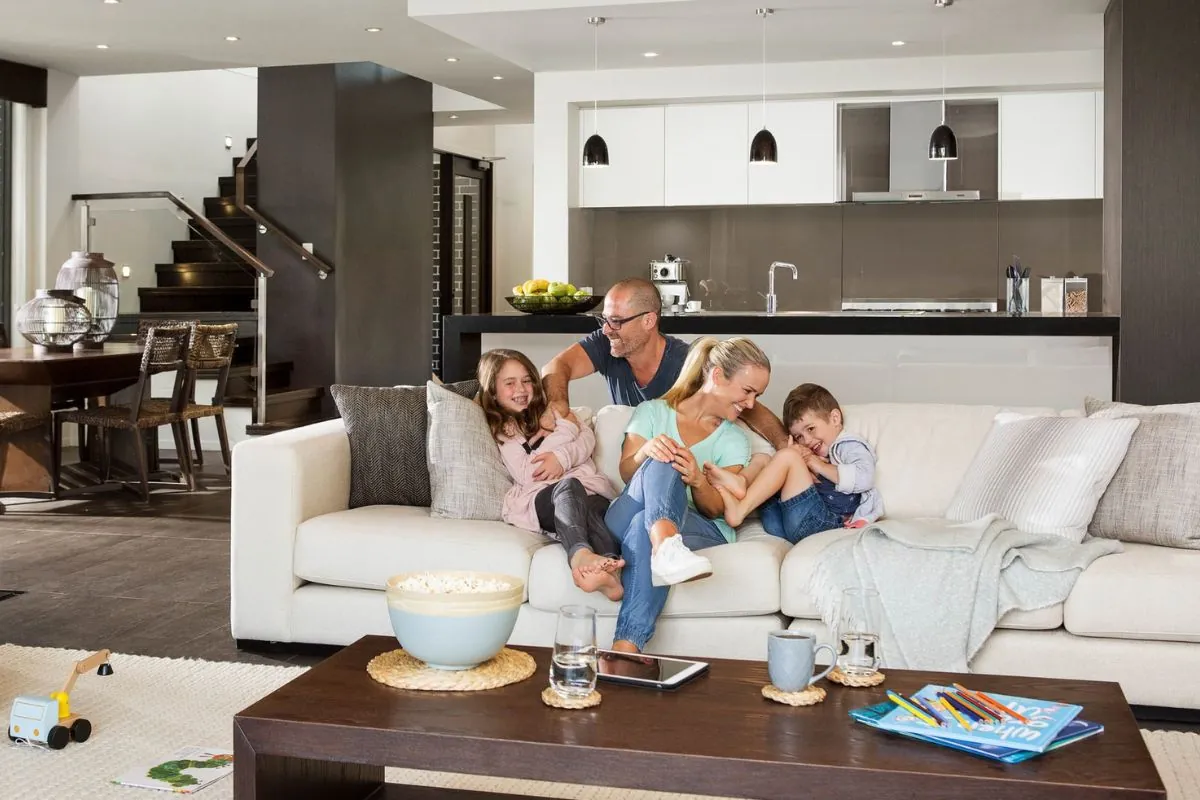 modern interior home design with happy family