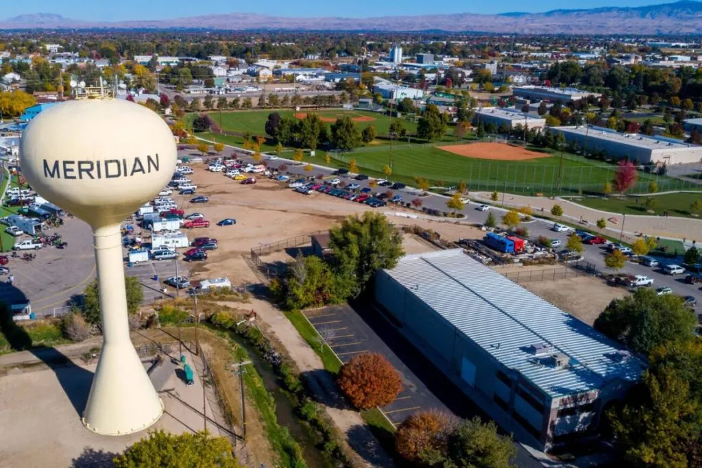 aerial view of yellow water tower in meridian idaho