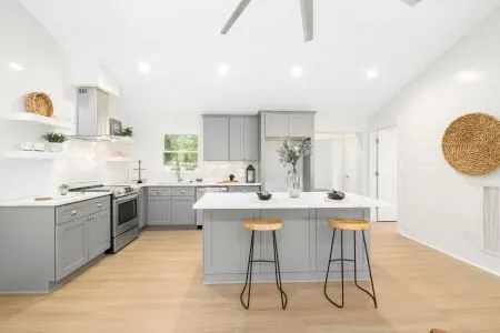 stools under a kitchen island