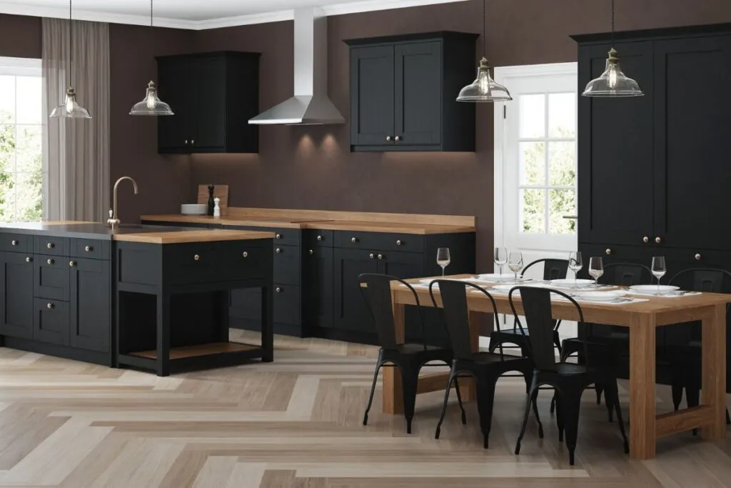 modern house interior with black kitchen