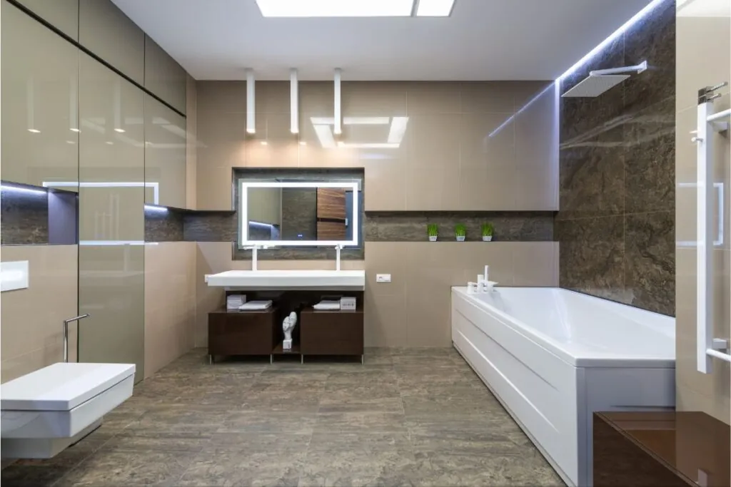 modern bathroom with white bathtun