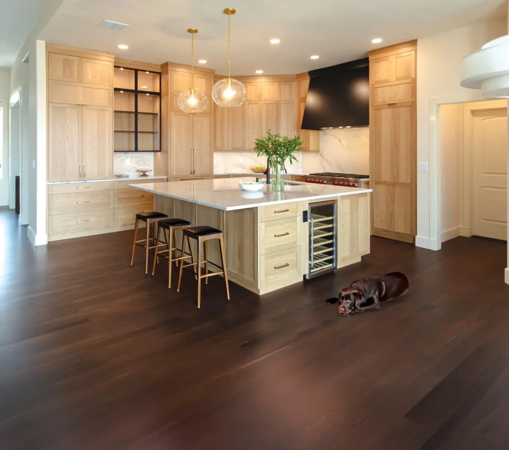 Modern remodeled kitchen with new cabinets and a large island
